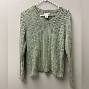 Northern Reflections Vintage Women’s Green V Neck Cable Knit Sweater
